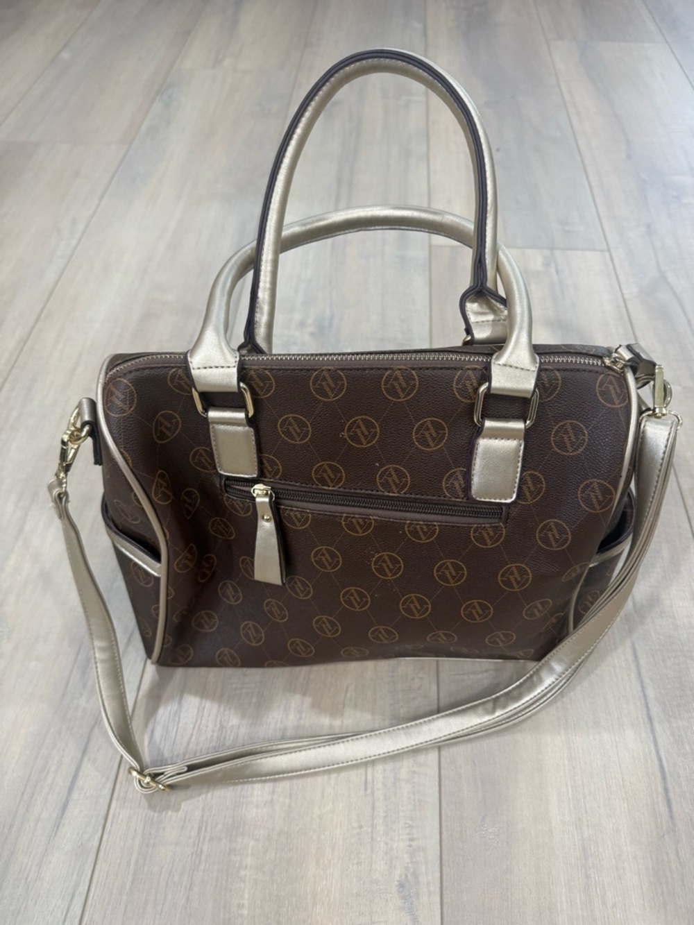 Adrienne Vittadini Brown Satchel with Champagne Handles & Trim - Picture 2 of 9